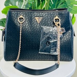 Guess Black Embossed Satchel Bag